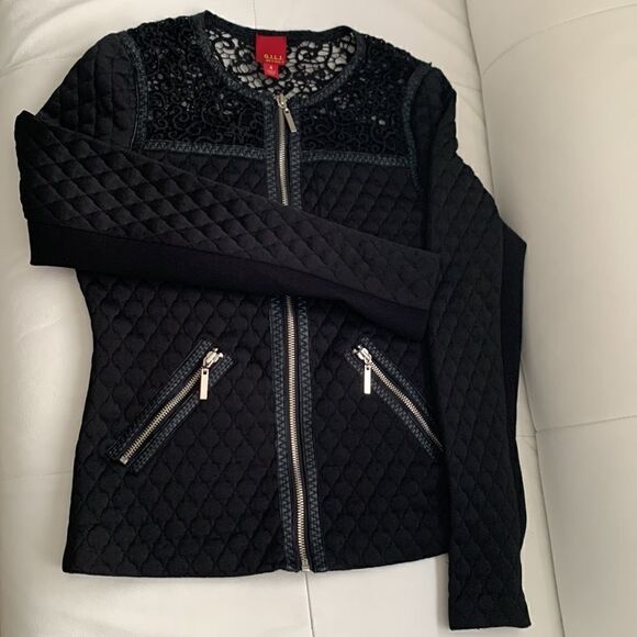GILI Quilted Jacket Lace Faux Leather Trim Size 4 - Picture 3 of 12